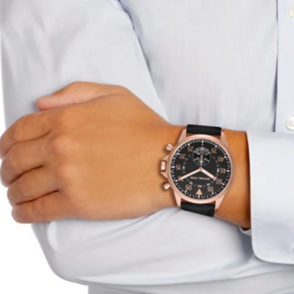 MICHAEL KORS • Black Leather Access Gage Rose Gold Hybrid Smart Watch